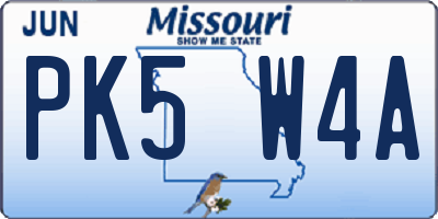 MO license plate PK5W4A