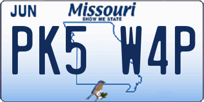 MO license plate PK5W4P