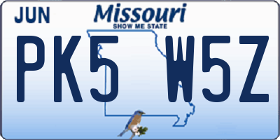 MO license plate PK5W5Z