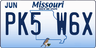 MO license plate PK5W6X