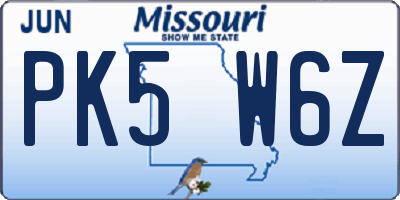 MO license plate PK5W6Z