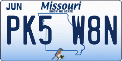 MO license plate PK5W8N