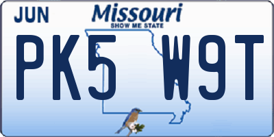 MO license plate PK5W9T