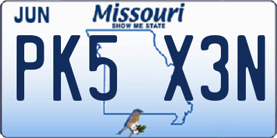 MO license plate PK5X3N