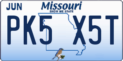 MO license plate PK5X5T