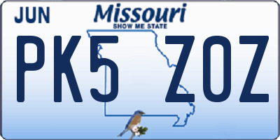 MO license plate PK5Z0Z