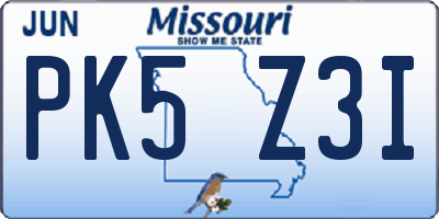 MO license plate PK5Z3I