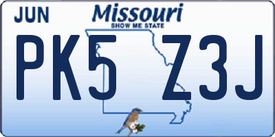 MO license plate PK5Z3J