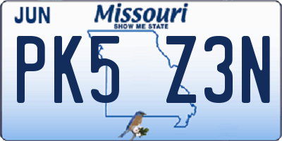 MO license plate PK5Z3N