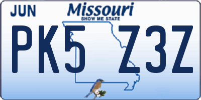 MO license plate PK5Z3Z