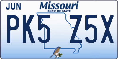 MO license plate PK5Z5X