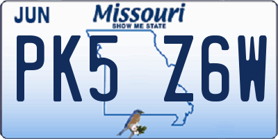 MO license plate PK5Z6W
