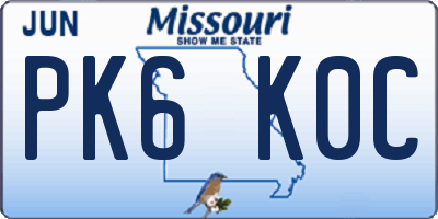 MO license plate PK6K0C