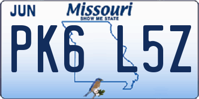 MO license plate PK6L5Z