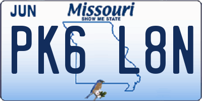 MO license plate PK6L8N