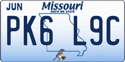 MO license plate PK6L9C
