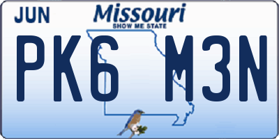 MO license plate PK6M3N