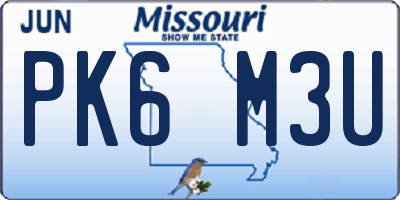 MO license plate PK6M3U