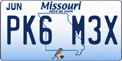 MO license plate PK6M3X