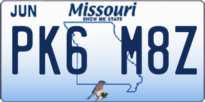 MO license plate PK6M8Z