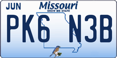 MO license plate PK6N3B