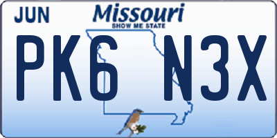 MO license plate PK6N3X