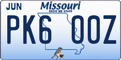 MO license plate PK6O0Z