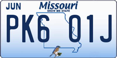MO license plate PK6O1J