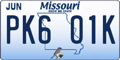 MO license plate PK6O1K