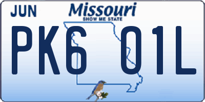MO license plate PK6O1L