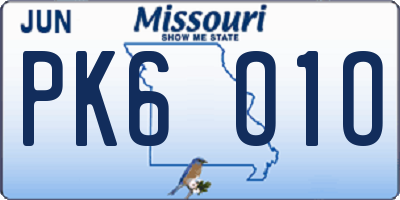 MO license plate PK6O1O