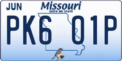 MO license plate PK6O1P