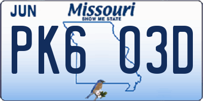 MO license plate PK6O3D