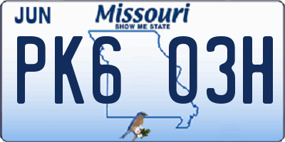MO license plate PK6O3H