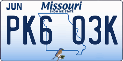MO license plate PK6O3K