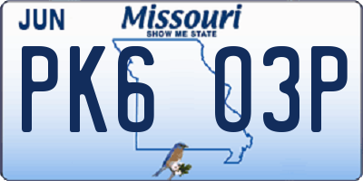 MO license plate PK6O3P