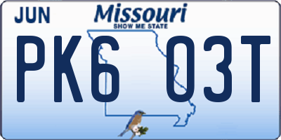 MO license plate PK6O3T