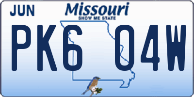 MO license plate PK6O4W