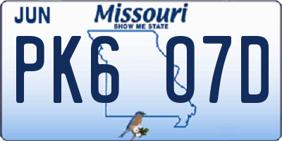 MO license plate PK6O7D