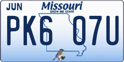 MO license plate PK6O7U