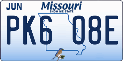 MO license plate PK6O8E