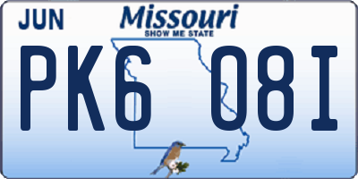 MO license plate PK6O8I