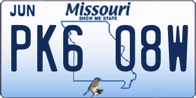 MO license plate PK6O8W