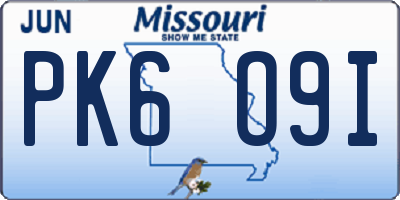 MO license plate PK6O9I
