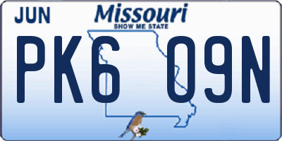 MO license plate PK6O9N