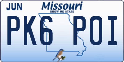 MO license plate PK6P0I