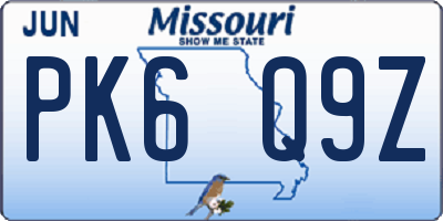 MO license plate PK6Q9Z