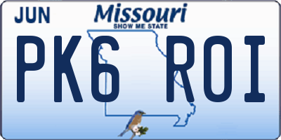 MO license plate PK6R0I