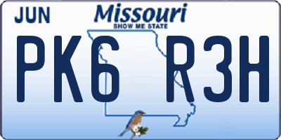 MO license plate PK6R3H
