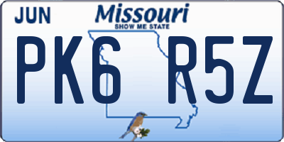 MO license plate PK6R5Z